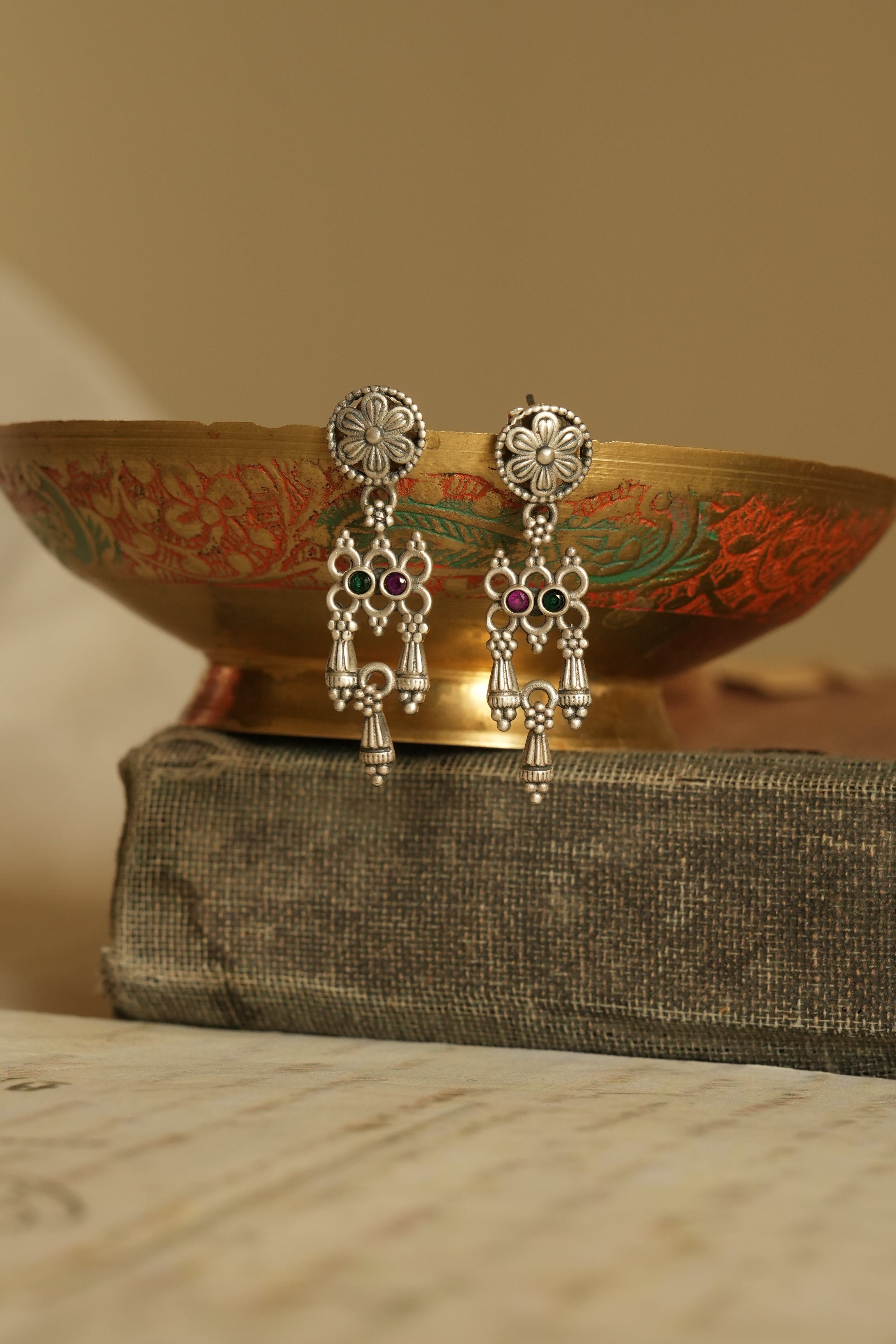 Geometric Charm Oxidised Silver Earrings